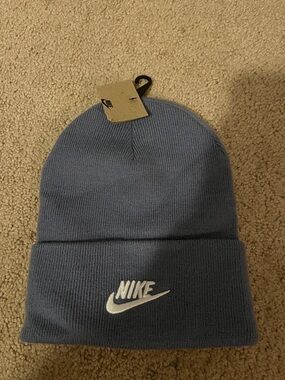 Nike Knit Beanie in Slate Blue with White Swoosh